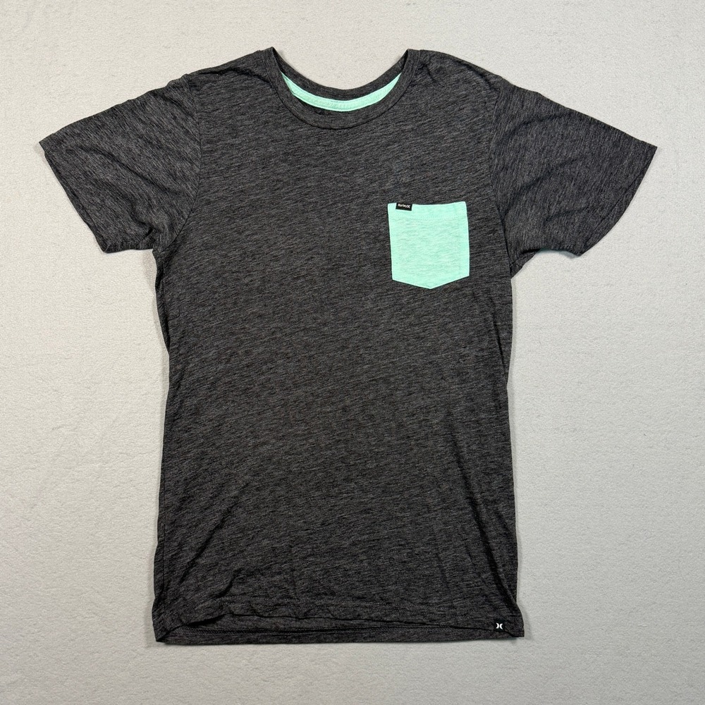 Hurley Mens Premium Fit Pocket T Shirt Small Charcoal Mint Green Tri Blend EUC